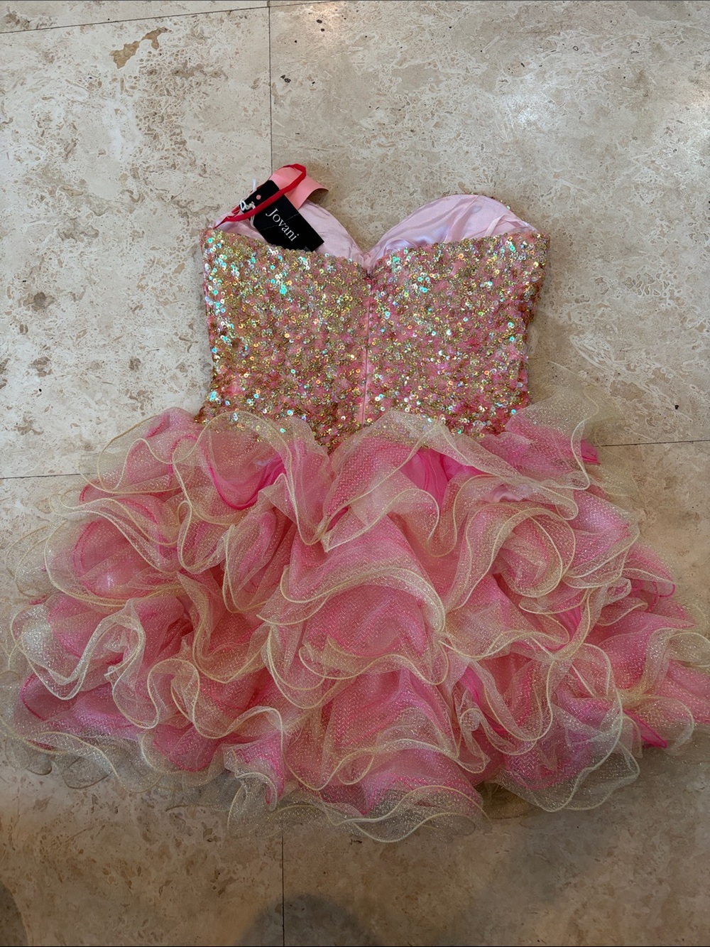Pink Sequin & Ruffled Tulle Party Dress - Picture 2 of 5